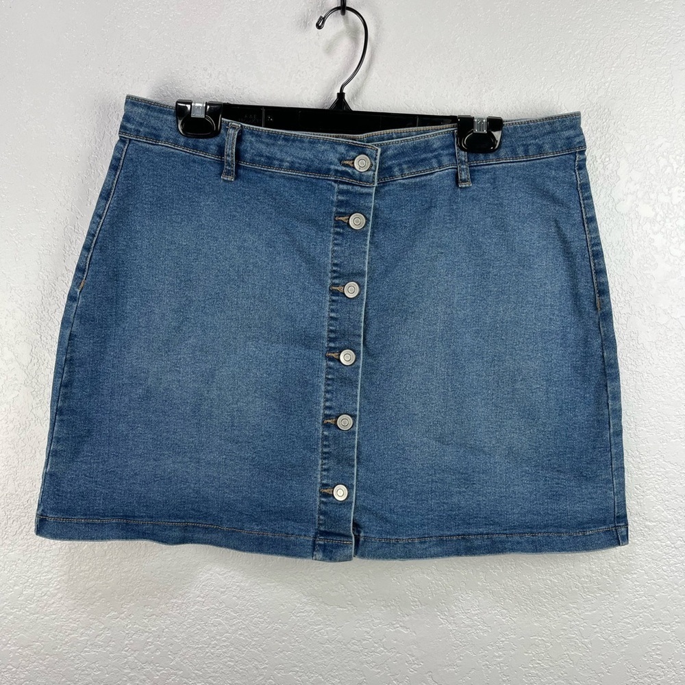 Celebrity Pink Skirt Women XL Blue Button Front A-Line Mini Stretch Denim TC0413